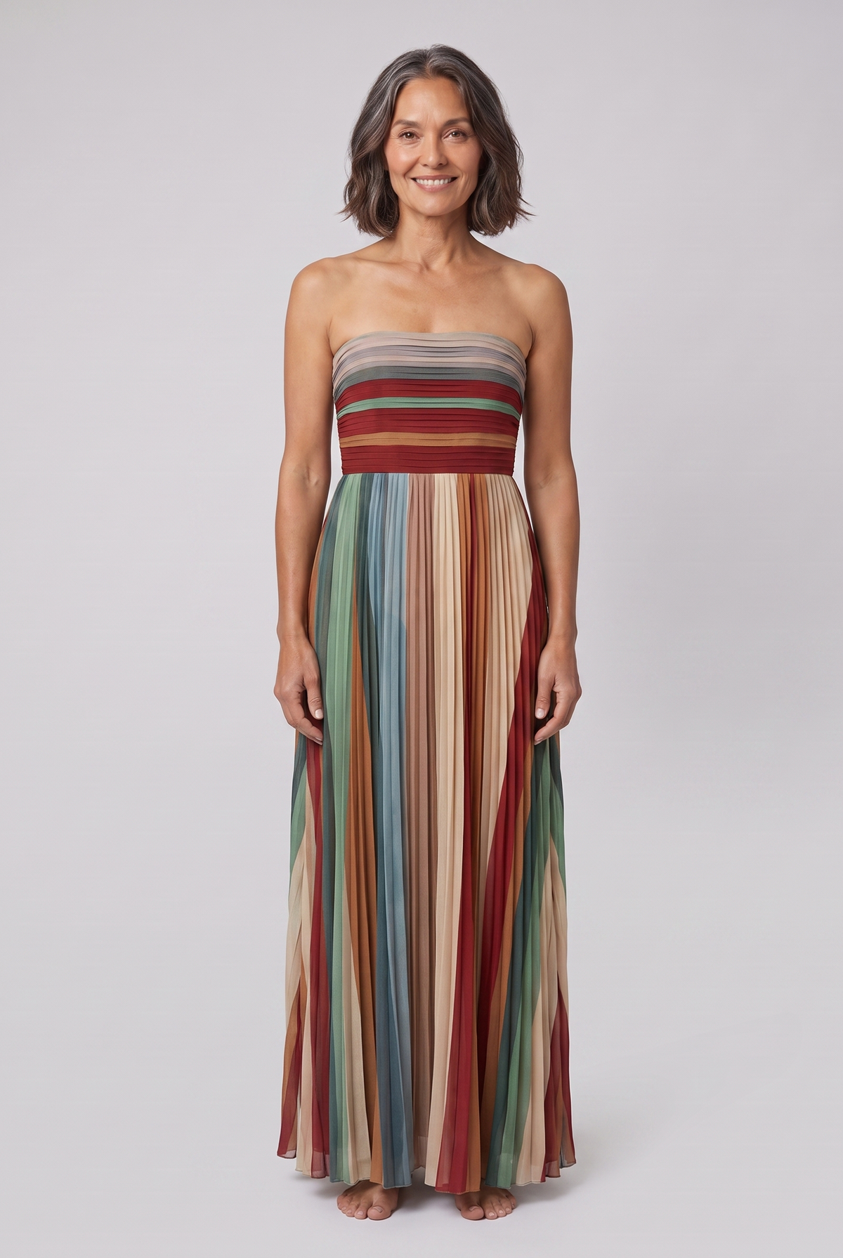 Pavita pleated strapless striped maxi dress 1