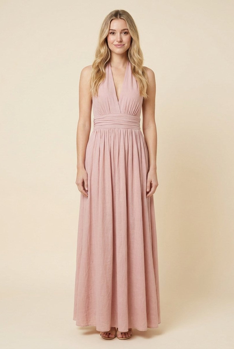 Phaedra Maxi Dress | Cotton-Linen Halter, Flowy Summer Dress for Wedding Guests 0
