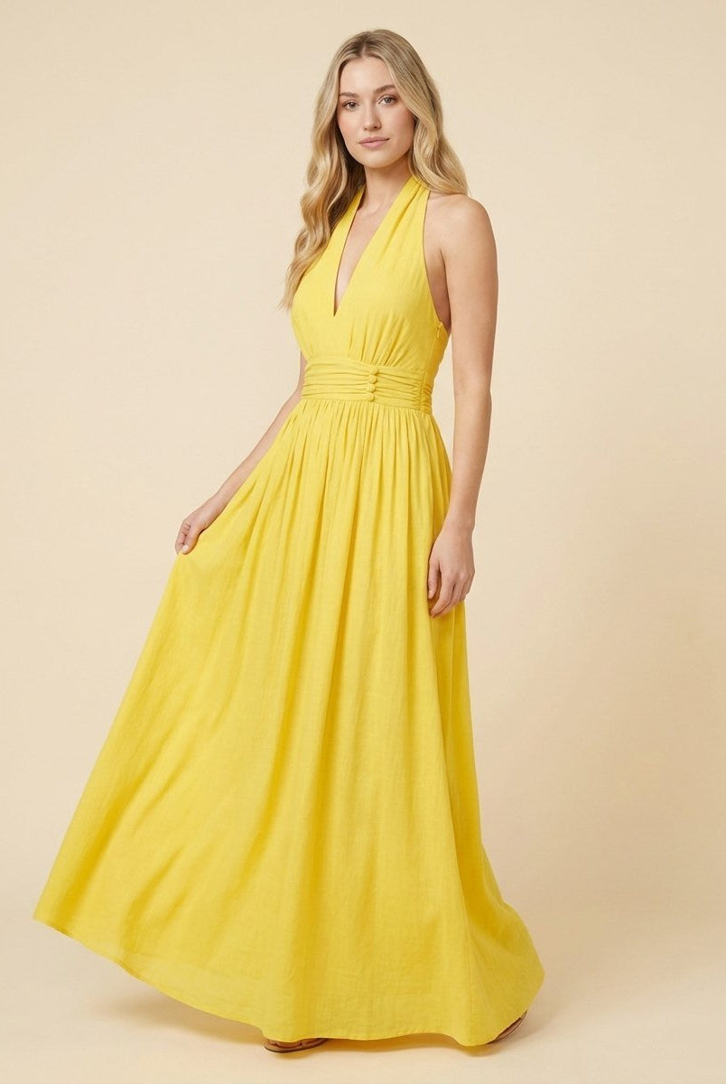 Phaedra Maxi Dress | Cotton-Linen Halter, Flowy Summer Dress for Wedding Guests 1