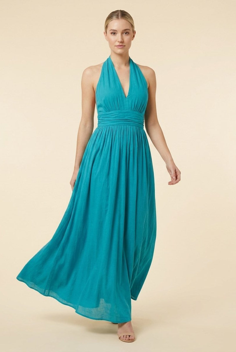 Phaedra Maxi Dress | Cotton-Linen Halter, Flowy Summer Dress for Wedding Guests 2