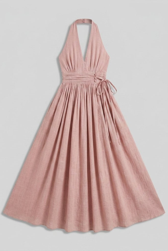 Phaedra Maxi Dress | Cotton-Linen Halter, Flowy Summer Dress for Wedding Guests 3