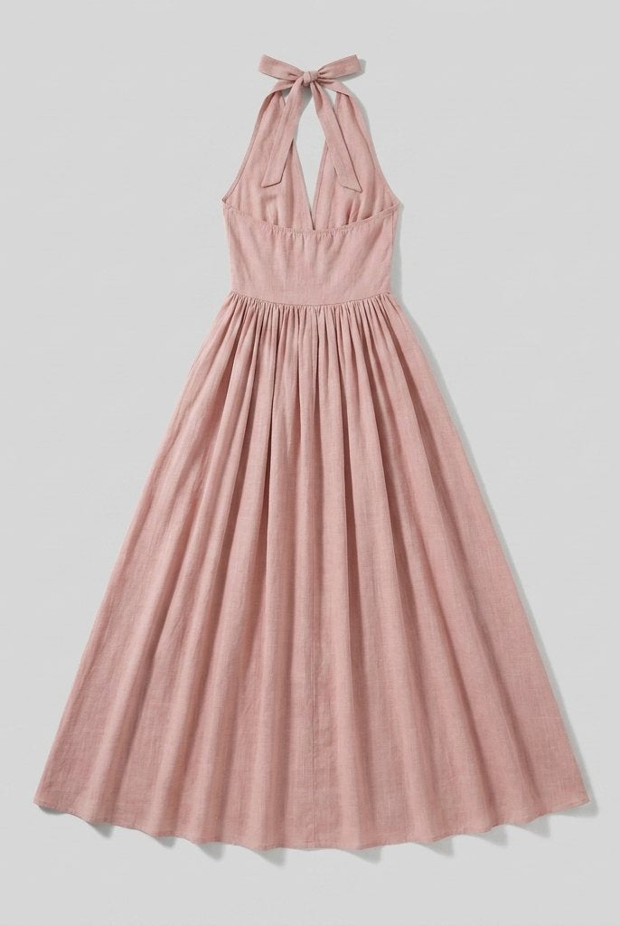 Phaedra Maxi Dress | Cotton-Linen Halter, Flowy Summer Dress for Wedding Guests 4