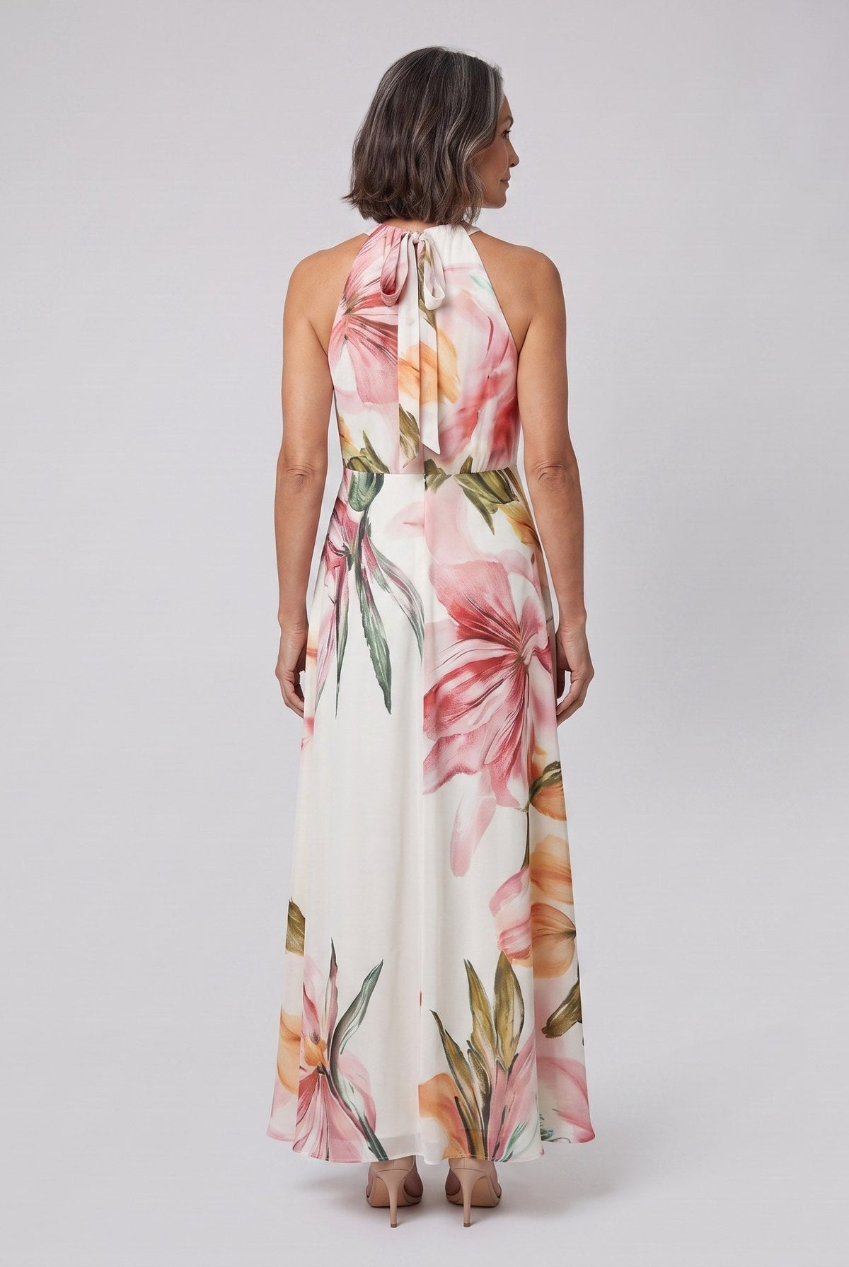 Emeline halter neck gown with watercolour floral print 4