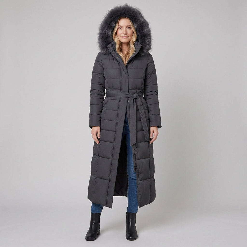 Quinna Black Puffer Jacket | Quilted Long Maxi Coat with Faux Fur Hood 7