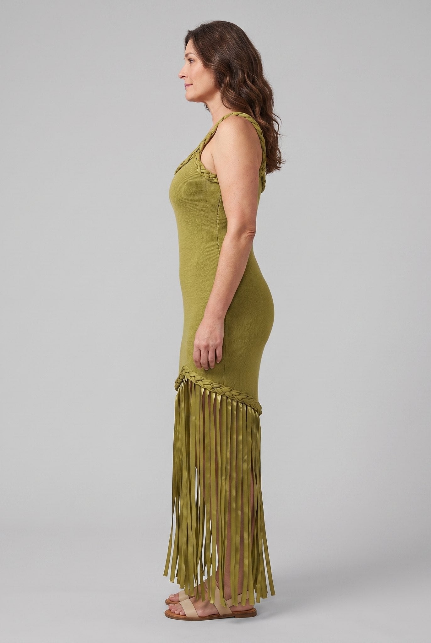 Rivara White Midi Dress | Long Sleeve, Knit Fabric, Square Neckline 2