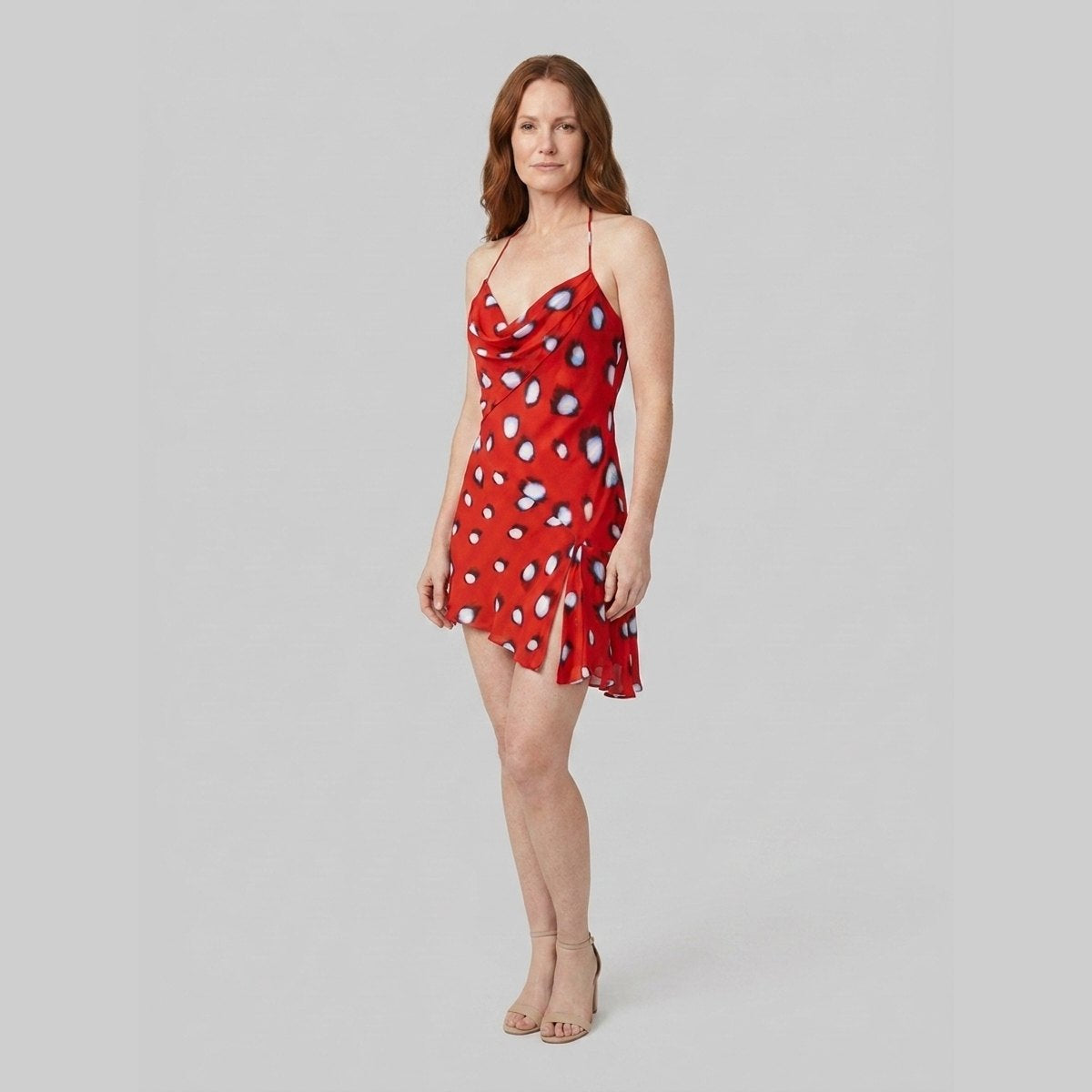 Rivella Women's Dress | Red Butterfly Print, Cowl Neckline, Summer Cocktail 1