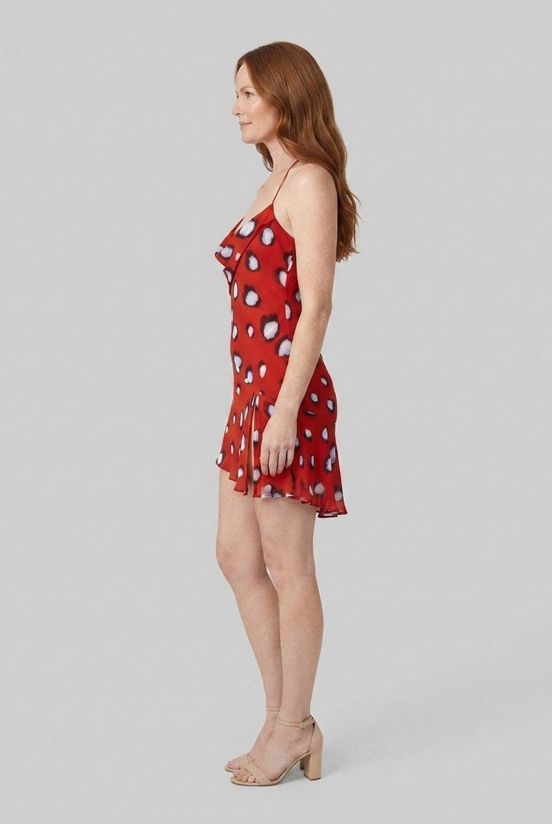 Rivella Women's Dress | Red Butterfly Print, Cowl Neckline, Summer Cocktail 2