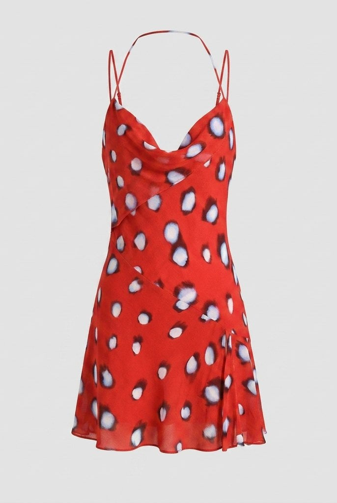 Rivella Women's Dress | Red Butterfly Print, Cowl Neckline, Summer Cocktail 4