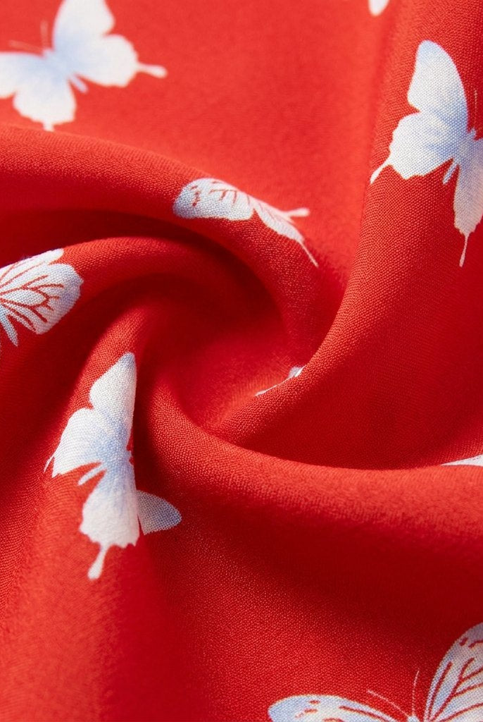 Rivella Women's Dress | Red Butterfly Print, Cowl Neckline, Summer Cocktail 5