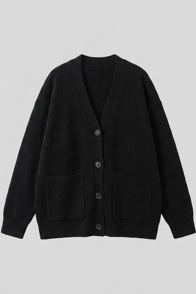 Sable Black Cardigan | Soft Knit, V-Neck with Pockets for Women 4