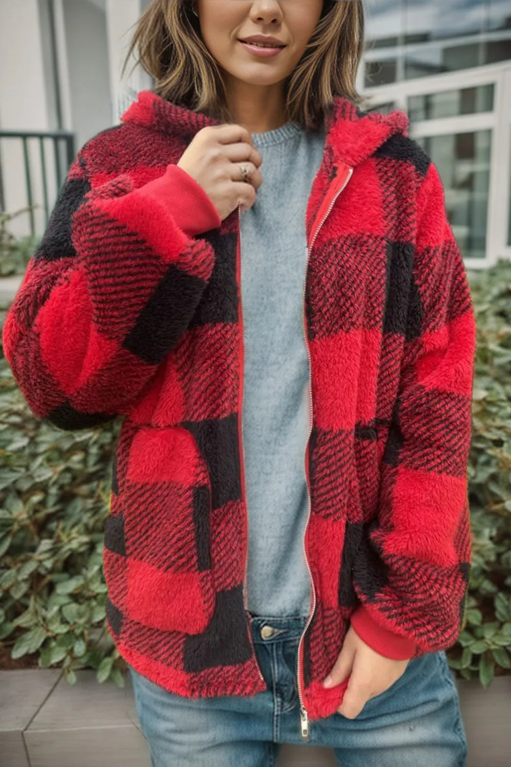 Sable Sherpa Coat | Hooded, Full-Length Zip, Deep Pockets 1