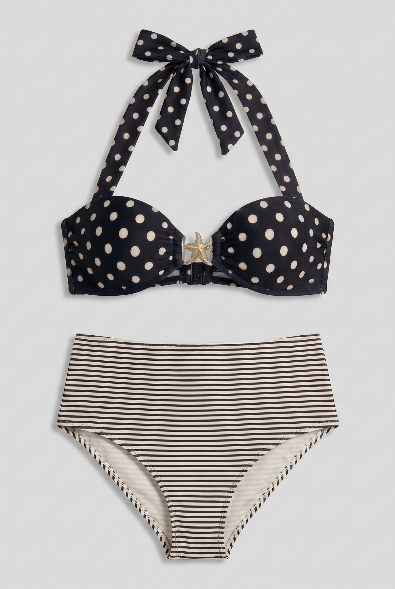 Sandy Starfish Bikini Set | Retro Polka Dot, High Stretch Womens Bikini Sets 0