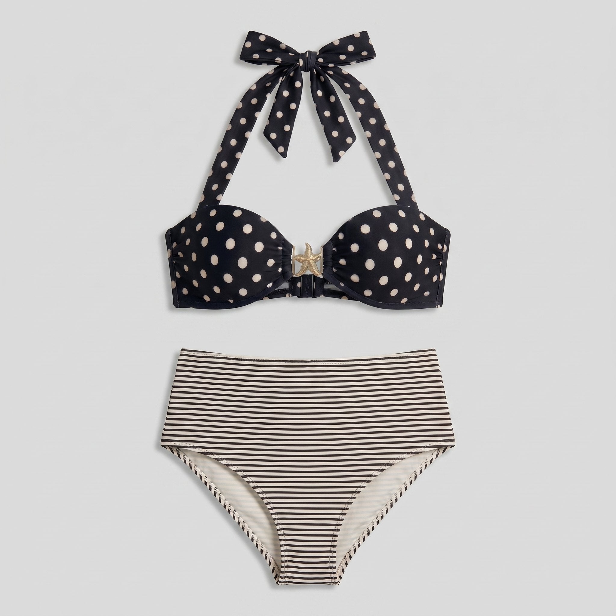 Sandy Starfish Bikini Set | Retro Polka Dot, High Stretch Womens Bikini Sets 0