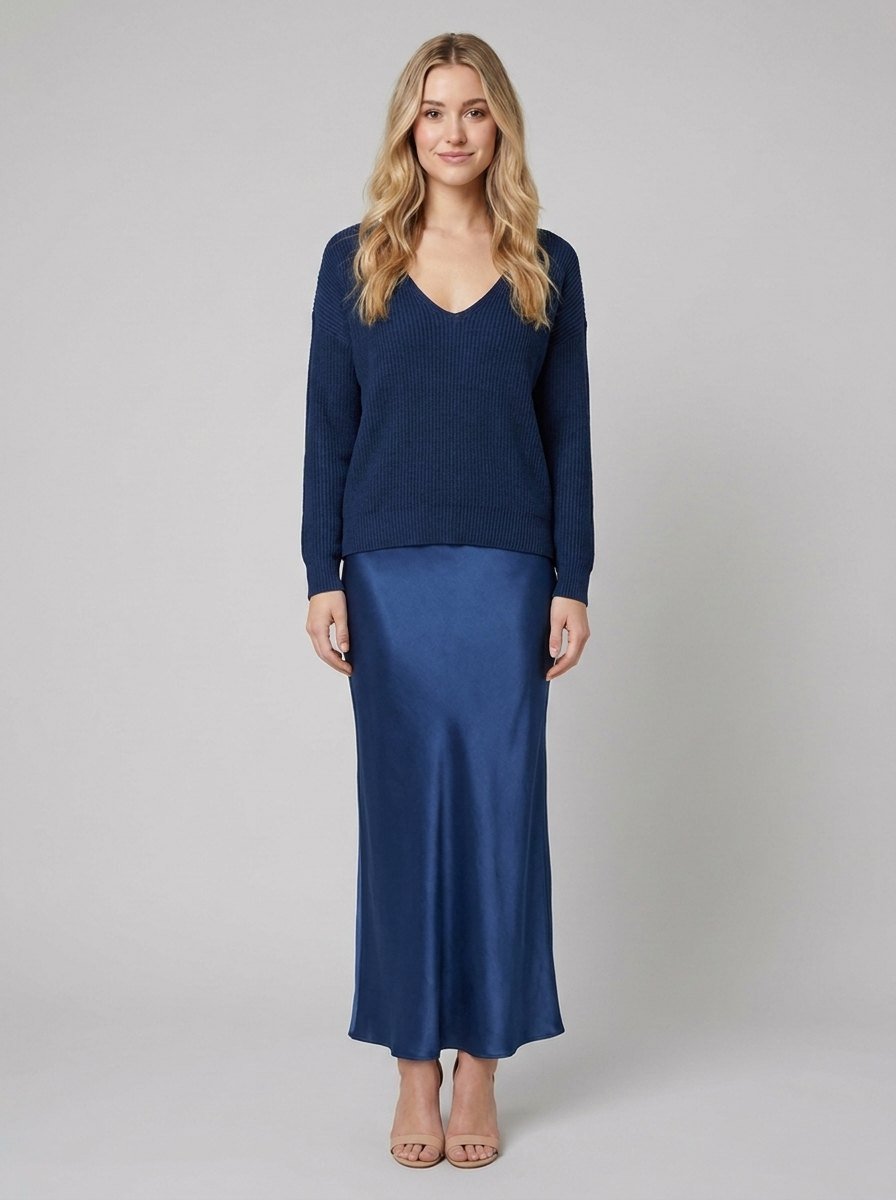 Sarina Women's Dress Set | Satin Midi with Matching Sweater 9