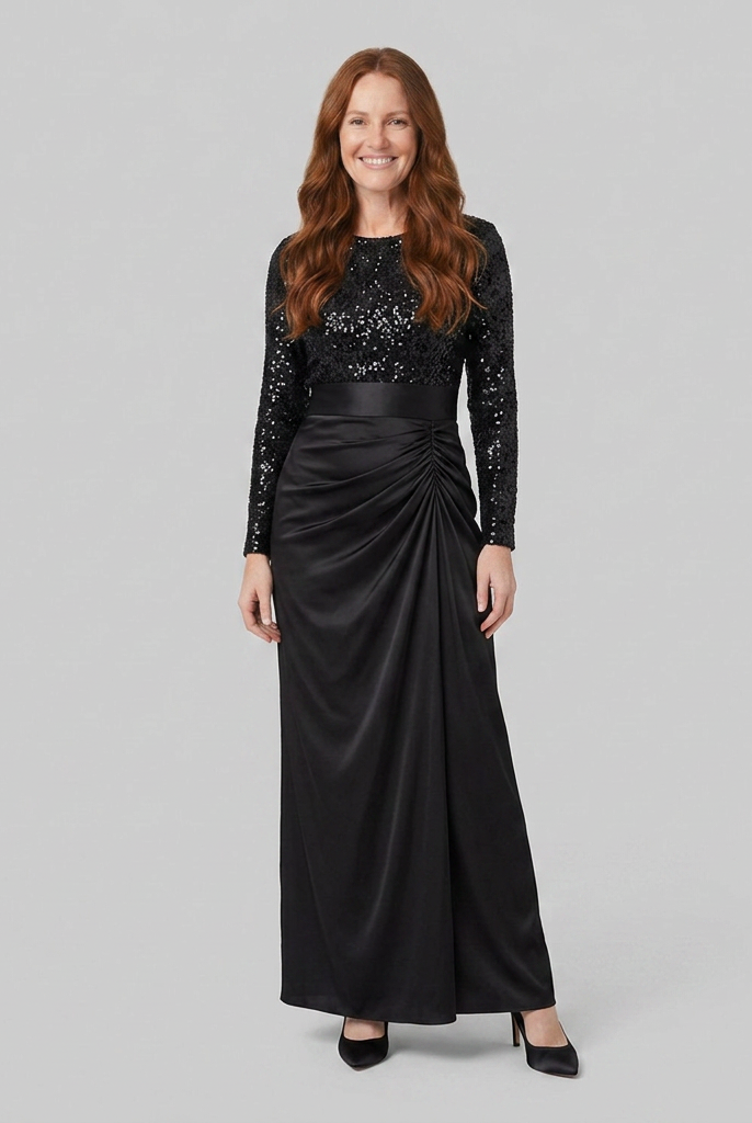 Serena Maxi Dress | Long Sleeve, Sequin Spliced, Floor-Length 0