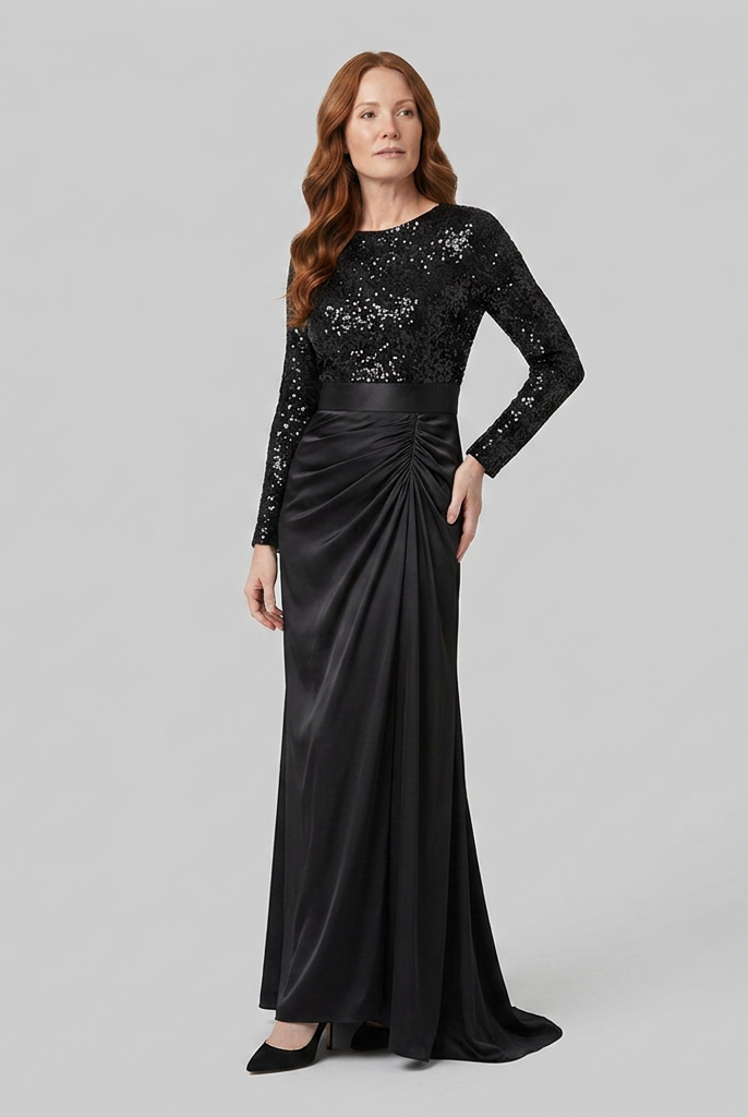 Serena Maxi Dress | Long Sleeve, Sequin Spliced, Floor-Length 1
