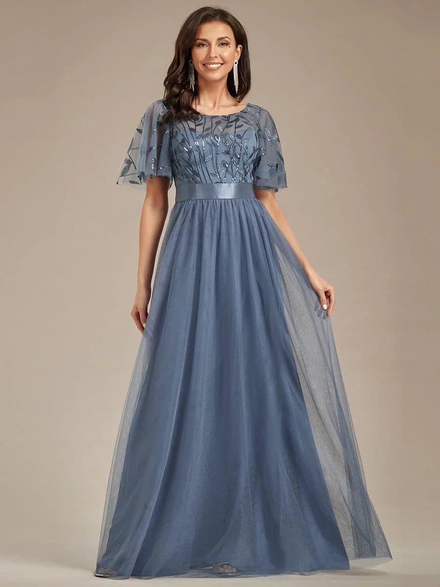Serena Maxi Dress | Sequin Bodice, Tulle Skirt, Plus Size Available, Short Sleeves 3