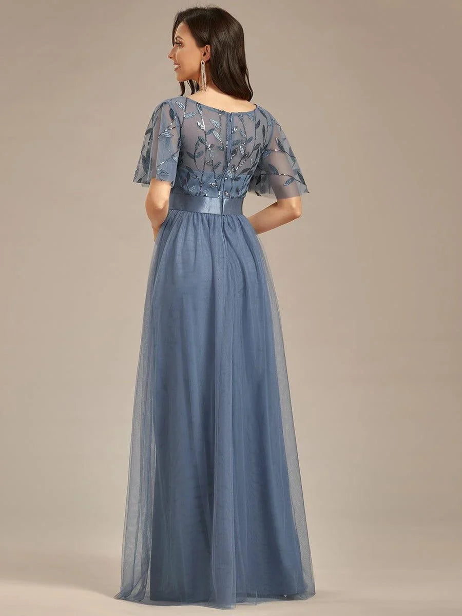 Serena Maxi Dress | Sequin Bodice, Tulle Skirt, Plus Size Available, Short Sleeves 4