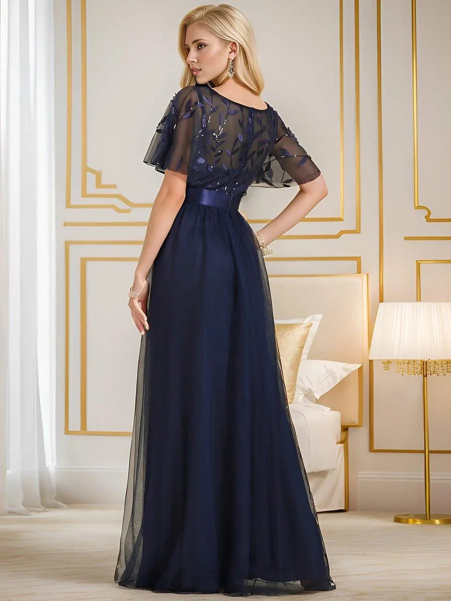 Serena Maxi Dress | Sequin Bodice, Tulle Skirt, Plus Size Available, Short Sleeves 8