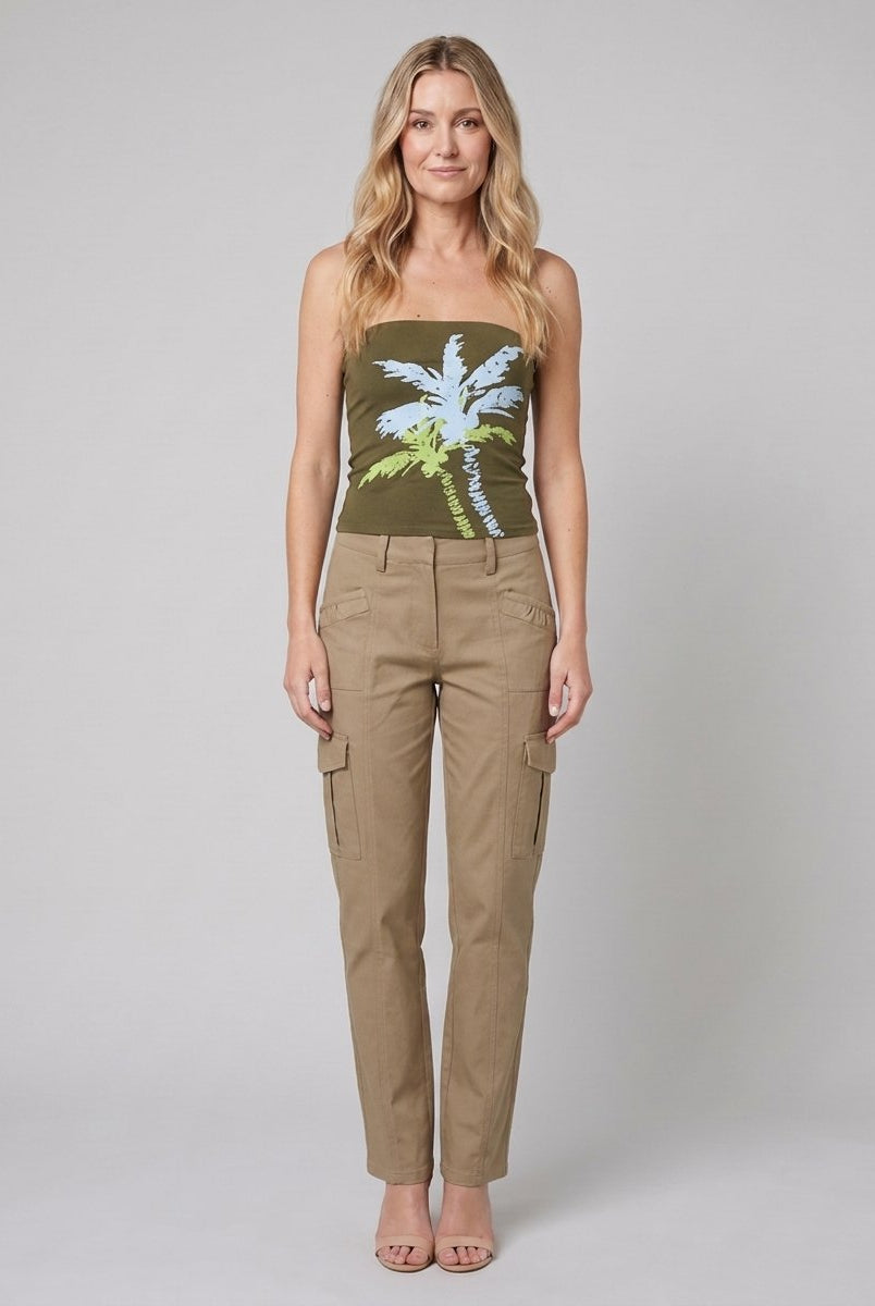 Sierra Crop Top | Fitted Jersey, Strapless Palm Tree Print 0