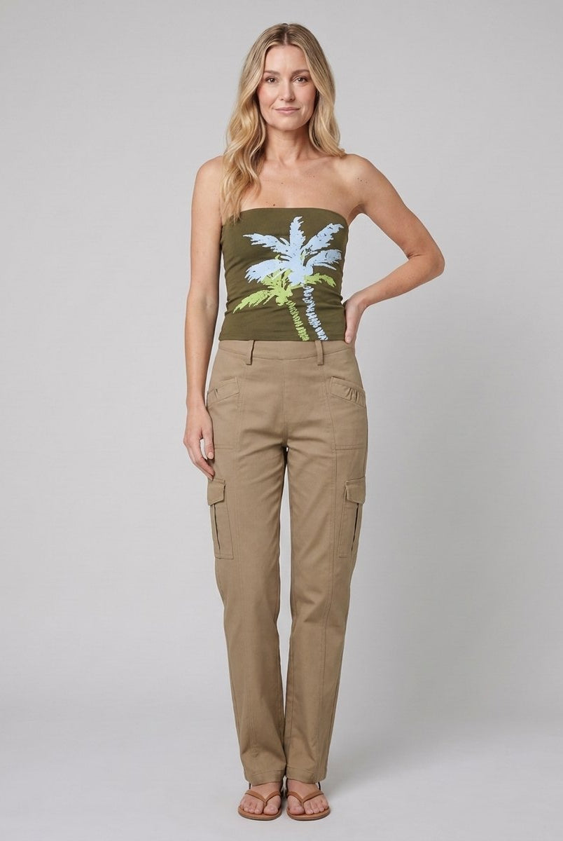 Sierra Crop Top | Fitted Jersey, Strapless Palm Tree Print 1