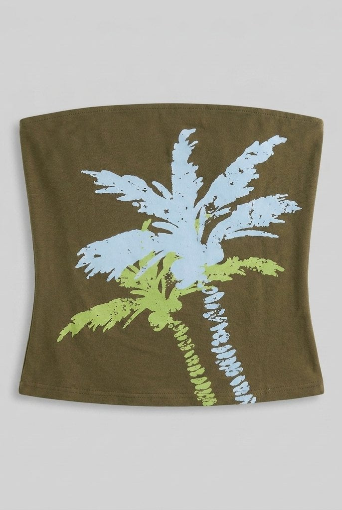 Sierra Crop Top | Fitted Jersey, Strapless Palm Tree Print 4