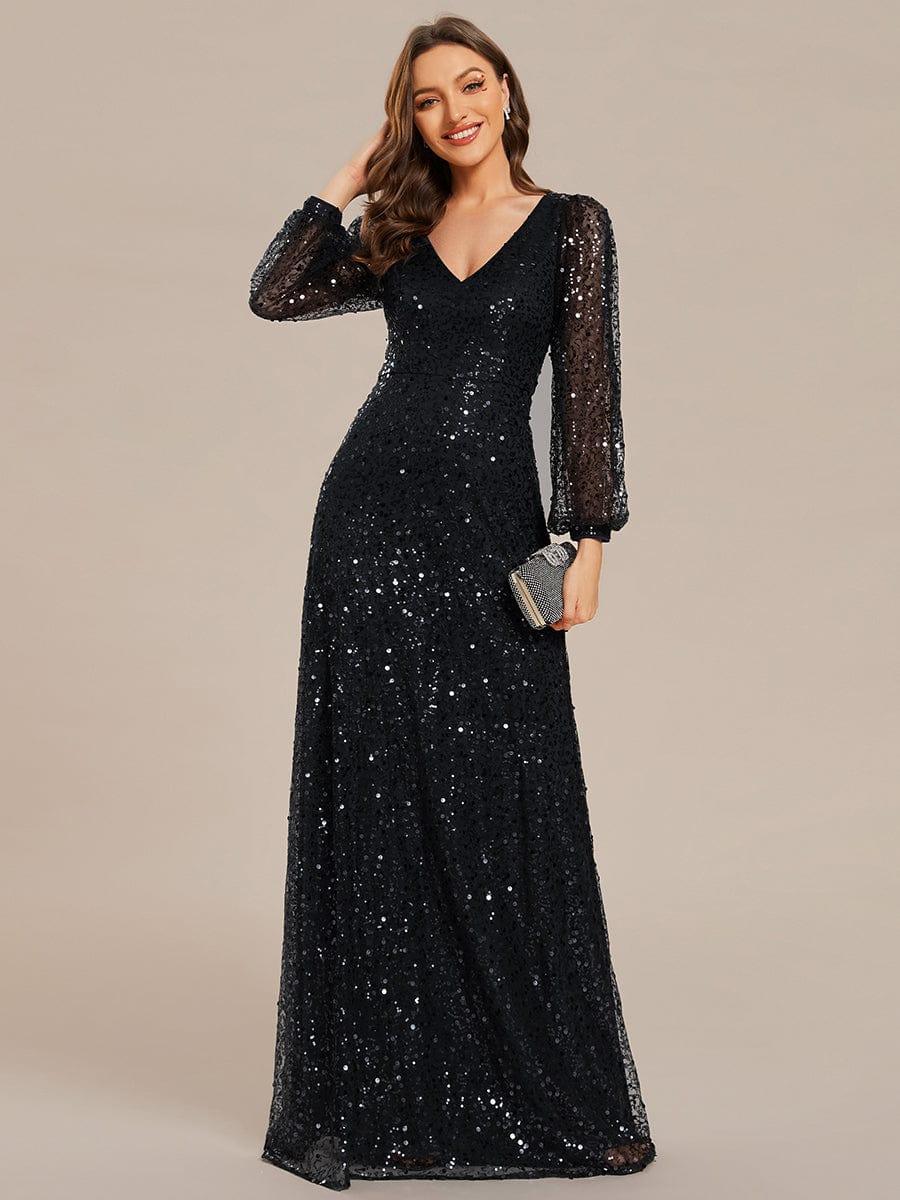 Sierra Evening Dress | Sequin V-Neck A-Line Gown for Women 3