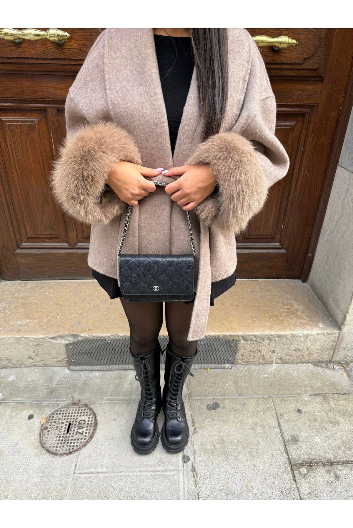 Sierra Long Winter Coat | Faux-Fur Sleeves, Plush Lining, Bow Belt 1