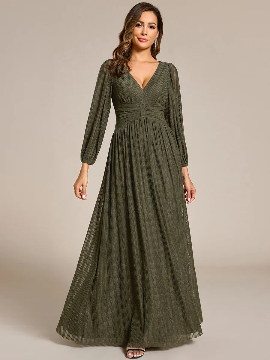 Sierra Sequin Gown | Empire Waist, Lantern Sleeve, Formal Dress for Wedding Guests 15