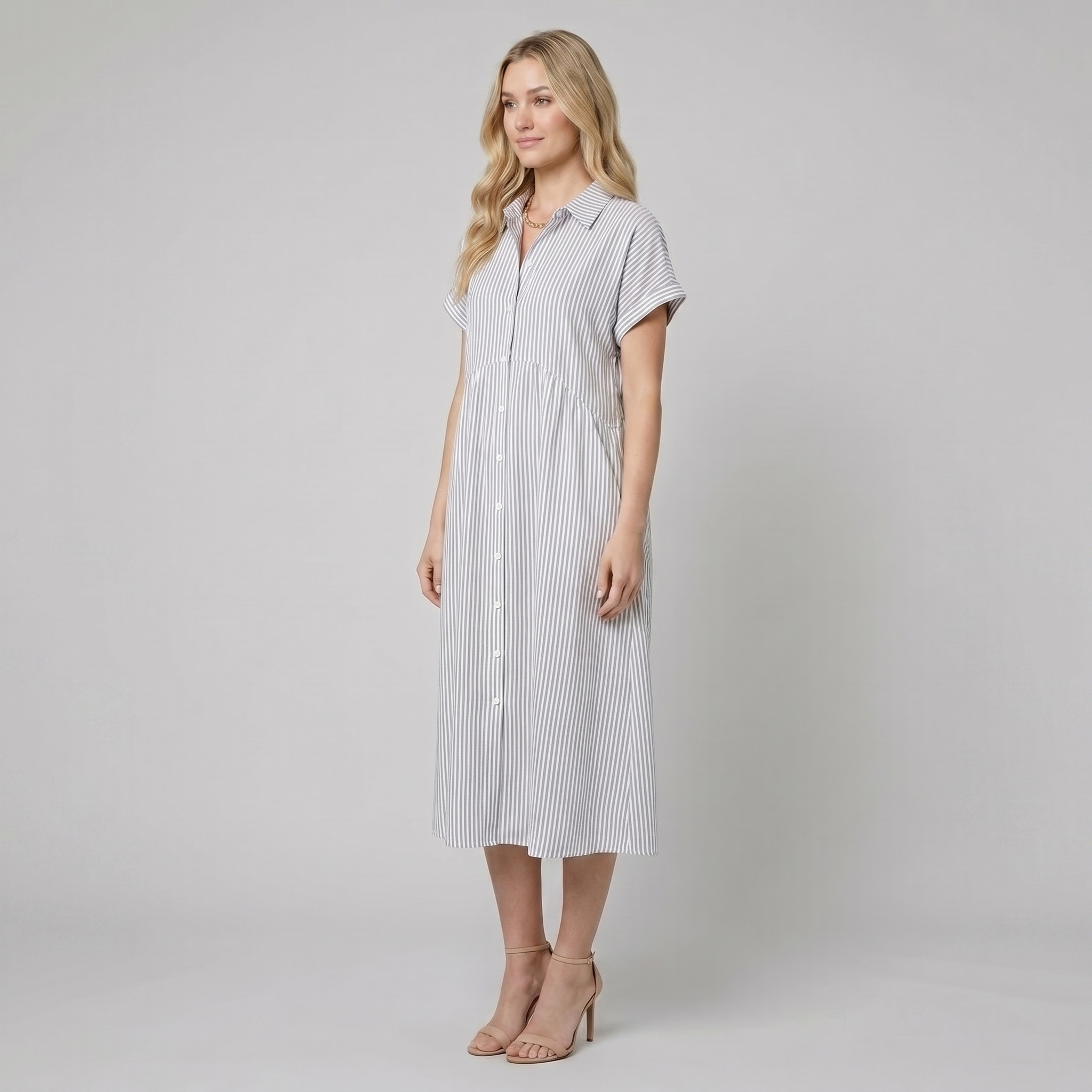Sierra Shirt Dress | Soft Cotton Blend, Striped Design for Women 1
