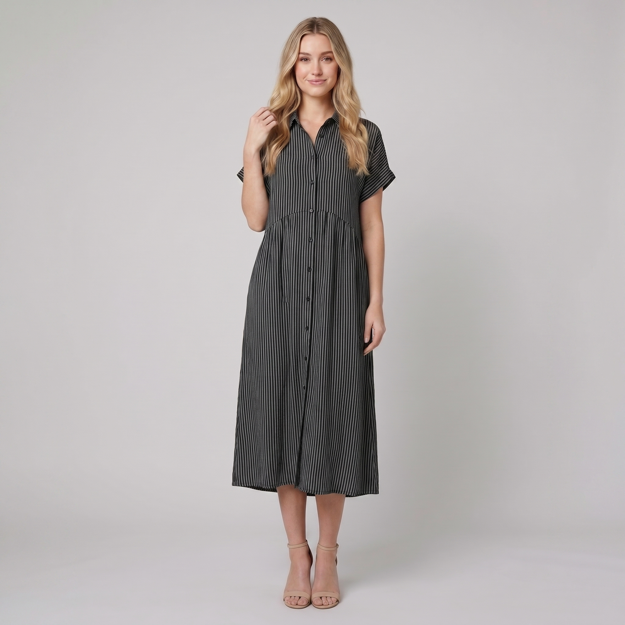 Sierra Shirt Dress | Soft Cotton Blend, Striped Design for Women 2