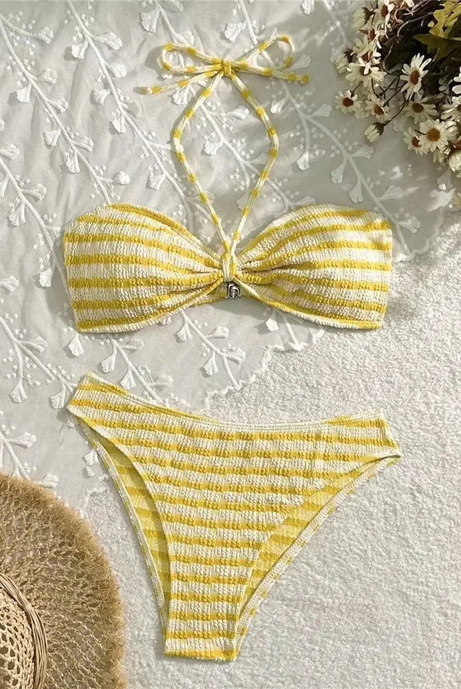 Sierra Striped Bikini Set | Adjustable Halter, High Leg Bikini Bottoms 3