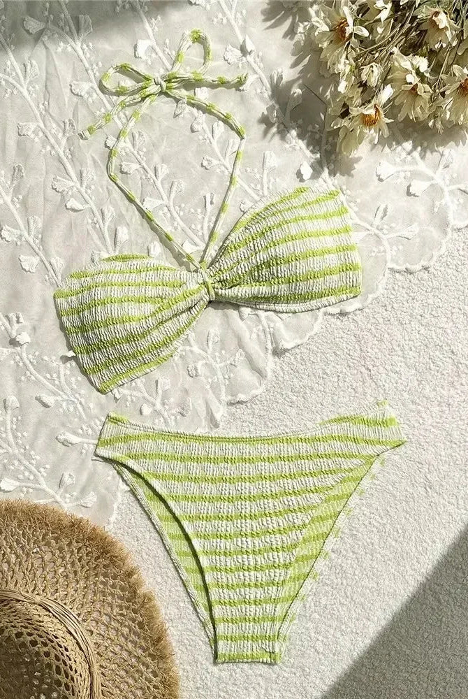 Sierra Striped Bikini Set | Adjustable Halter, High Leg Bikini Bottoms 5