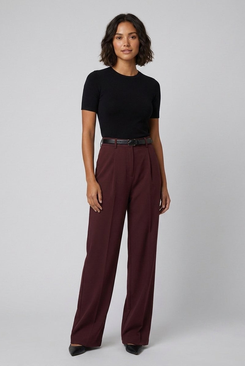 Sola Wide Leg Trousers | Flowy Woven Fabric, Regular Fit 4