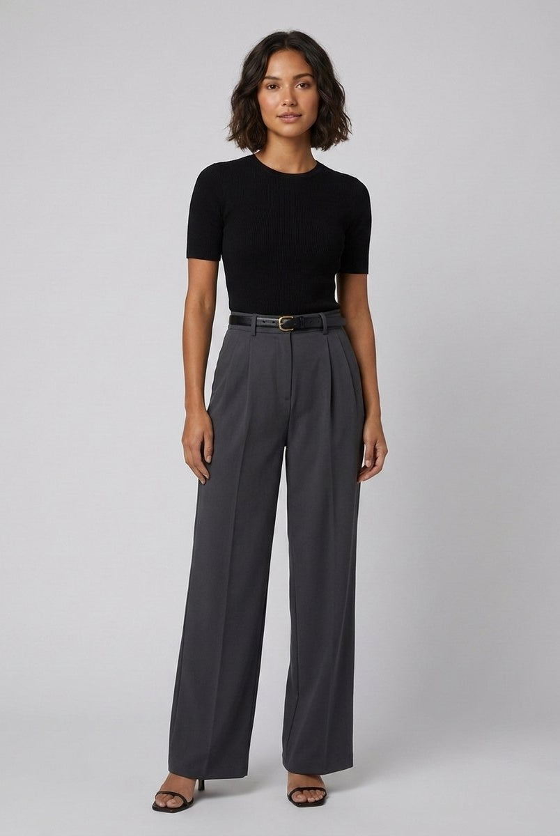 Sola Wide Leg Trousers | Flowy Woven Fabric, Regular Fit 7