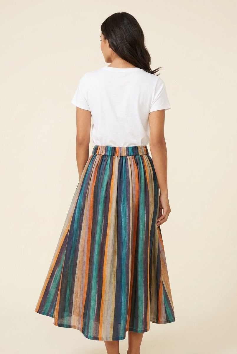 Sora A-Line Skirt | Striped Retro Print, Linen Blend 2