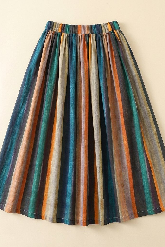 Sora A-Line Skirt | Striped Retro Print, Linen Blend 3