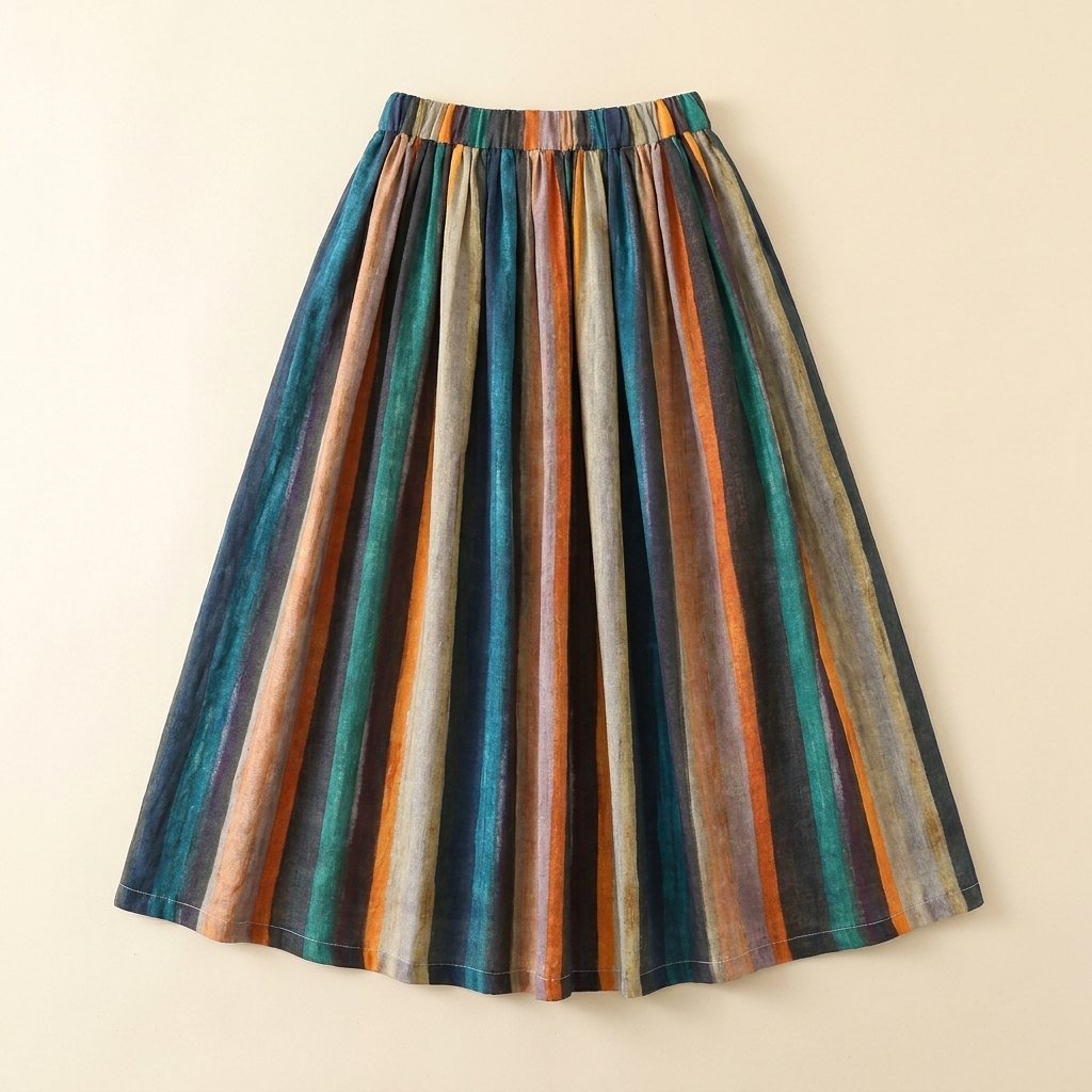 Sora A-Line Skirt | Striped Retro Print, Linen Blend 3