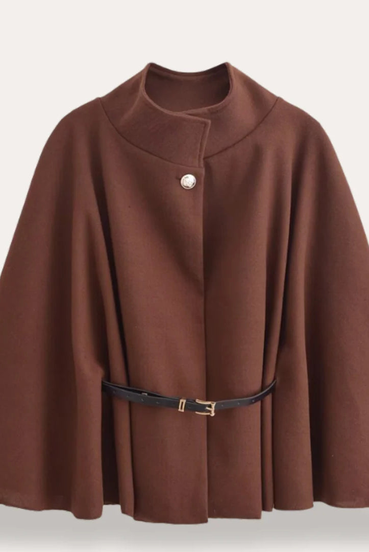 Talia Cape Coat | Black Wool Blend, Classic Draped Design for Women 1