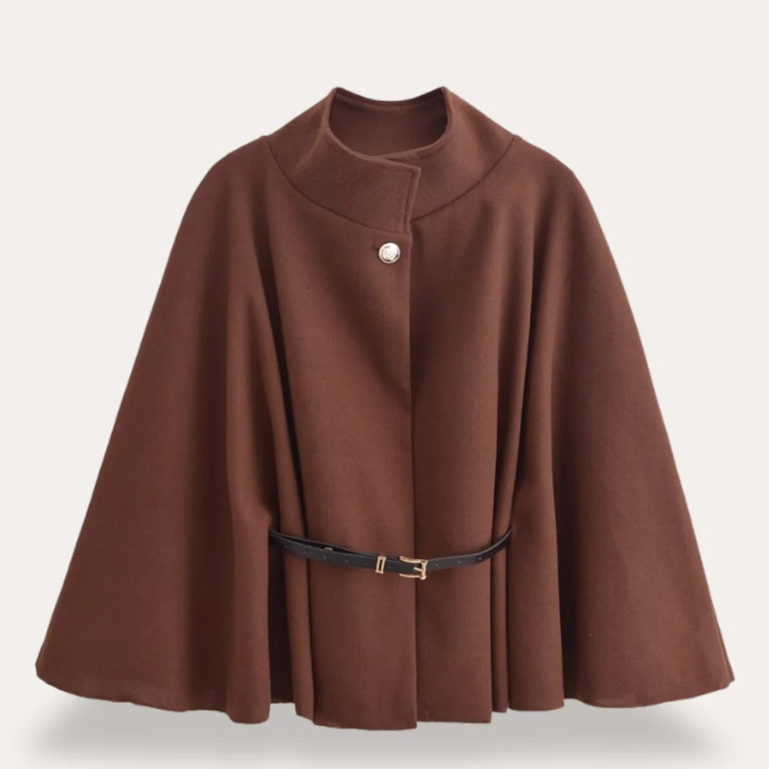 Talia Cape Coat | Black Wool Blend, Classic Draped Design for Women 1