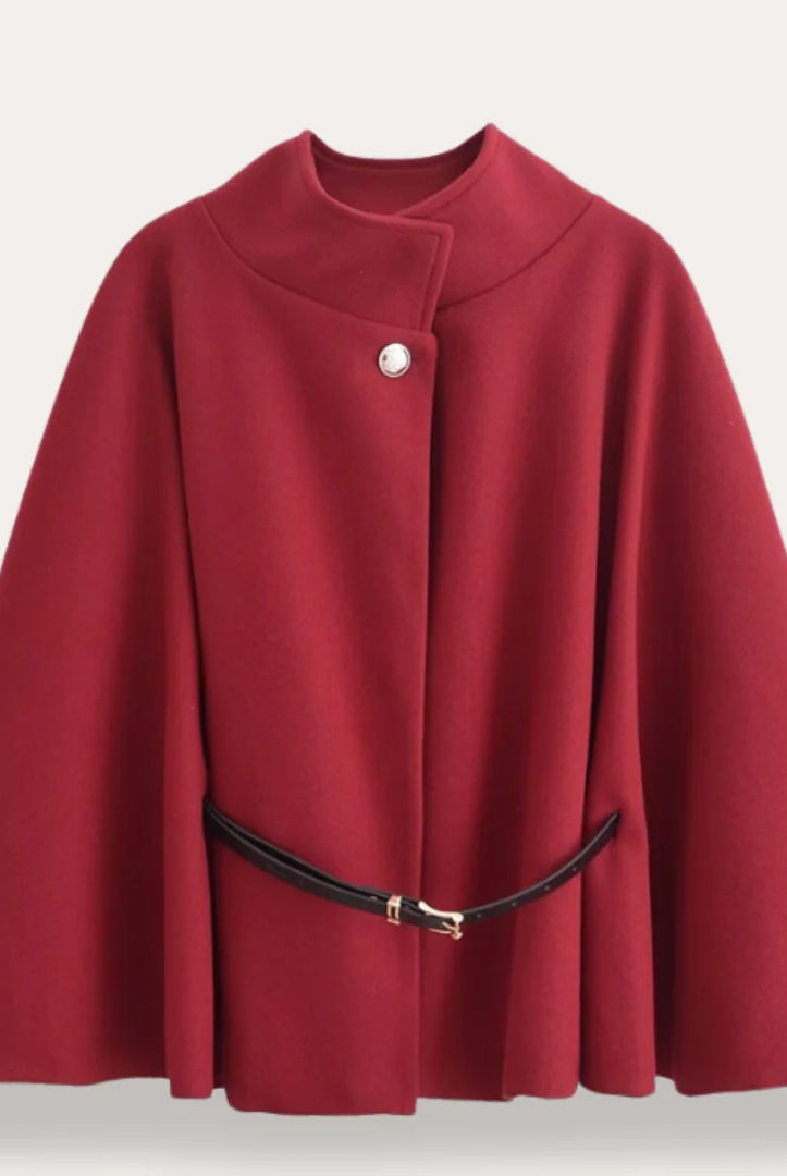 Talia Cape Coat | Black Wool Blend, Classic Draped Design for Women 2