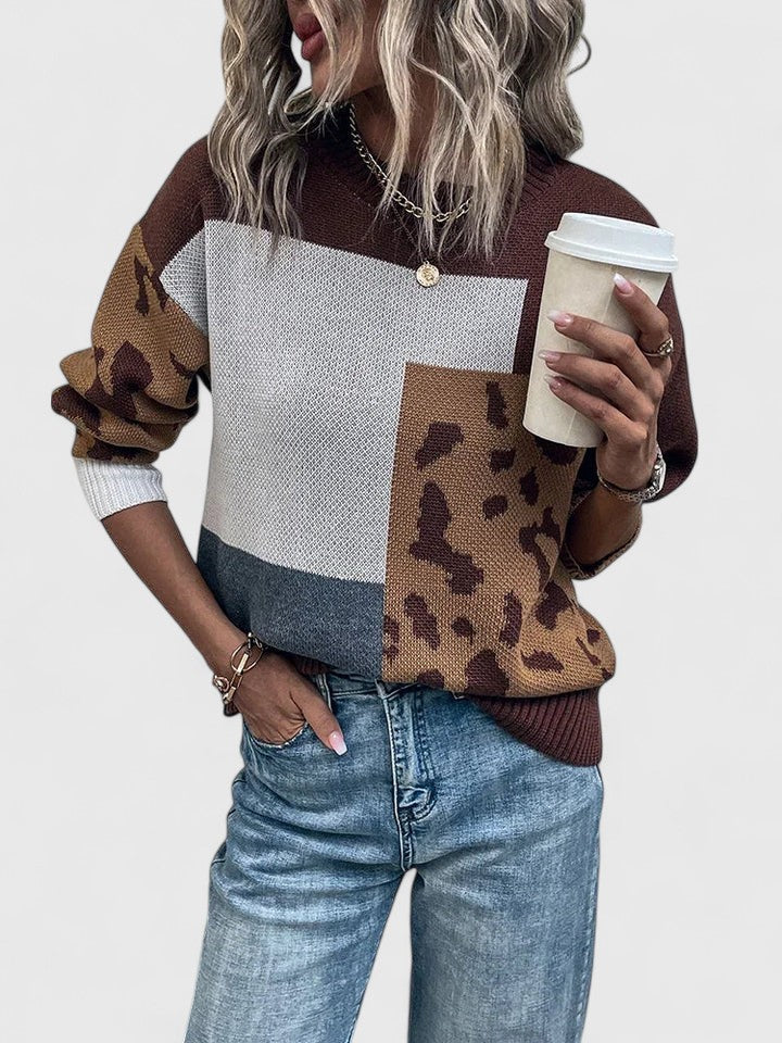 Talia Knit Sweater | Leopard Patchwork, Loose Fit for Women 1