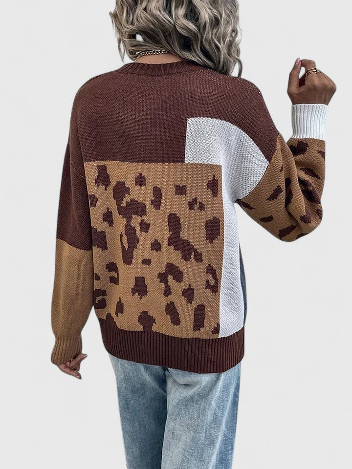 Talia Knit Sweater | Leopard Patchwork, Loose Fit for Women 2