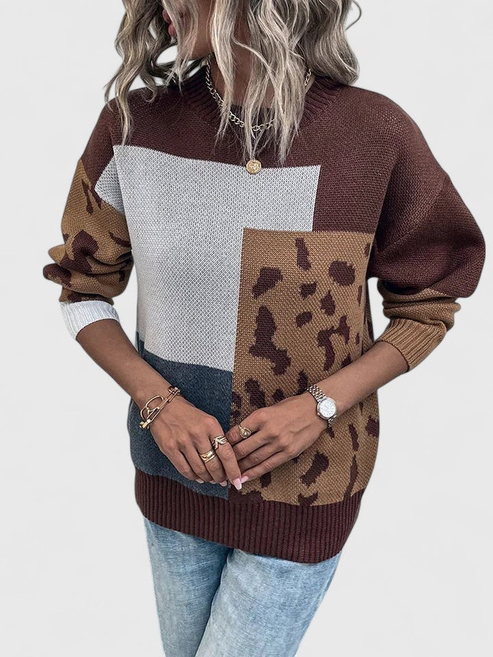 Talia Knit Sweater | Leopard Patchwork, Loose Fit for Women 3