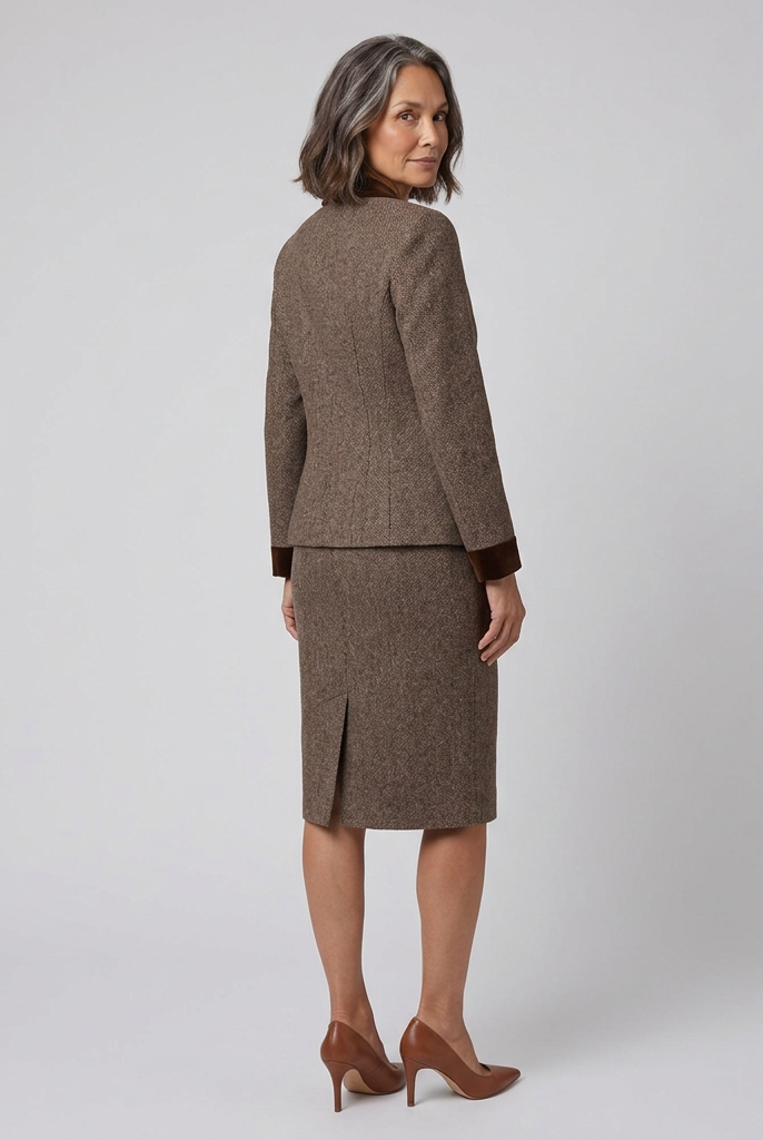 Talia Women's Suit | Tweed Blazer and Pencil Skirt with Velvet Trim 2