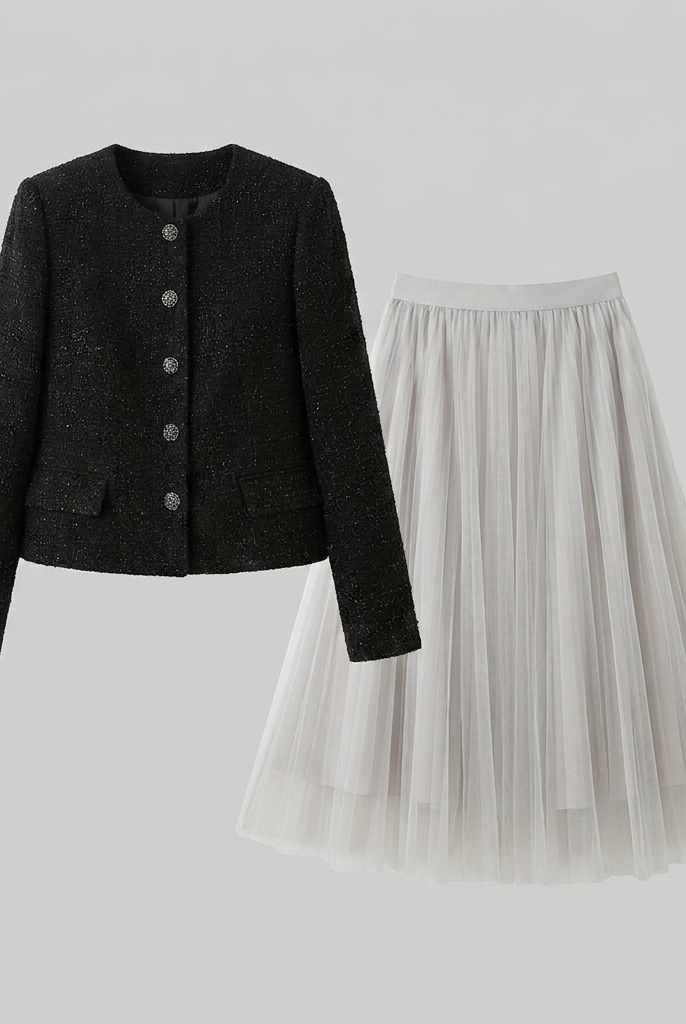 Talia Women's Suit | Tweed Jacket and Tulle Midi Skirt 3