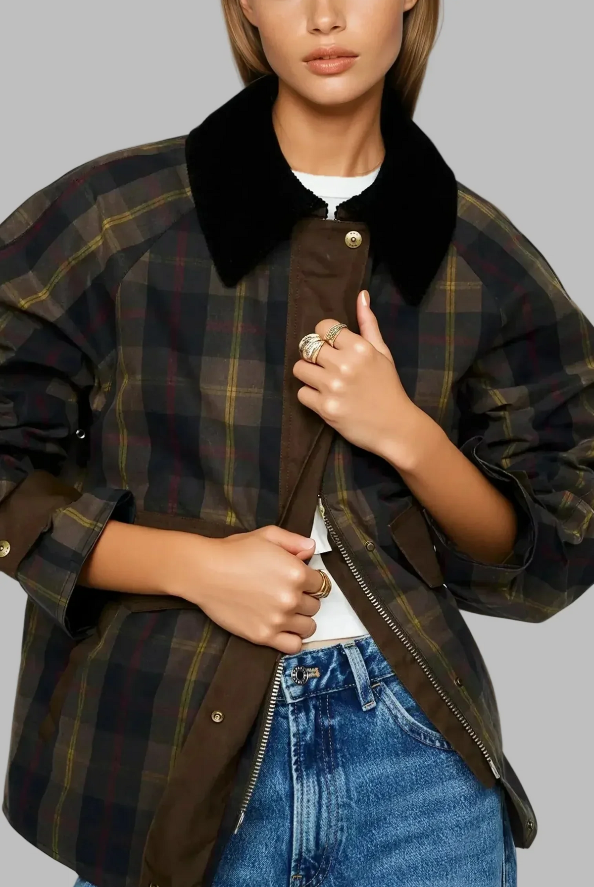 Tessa Plaid Jacket | Fully Lined, Contrast Collar, Straight-Cut 0