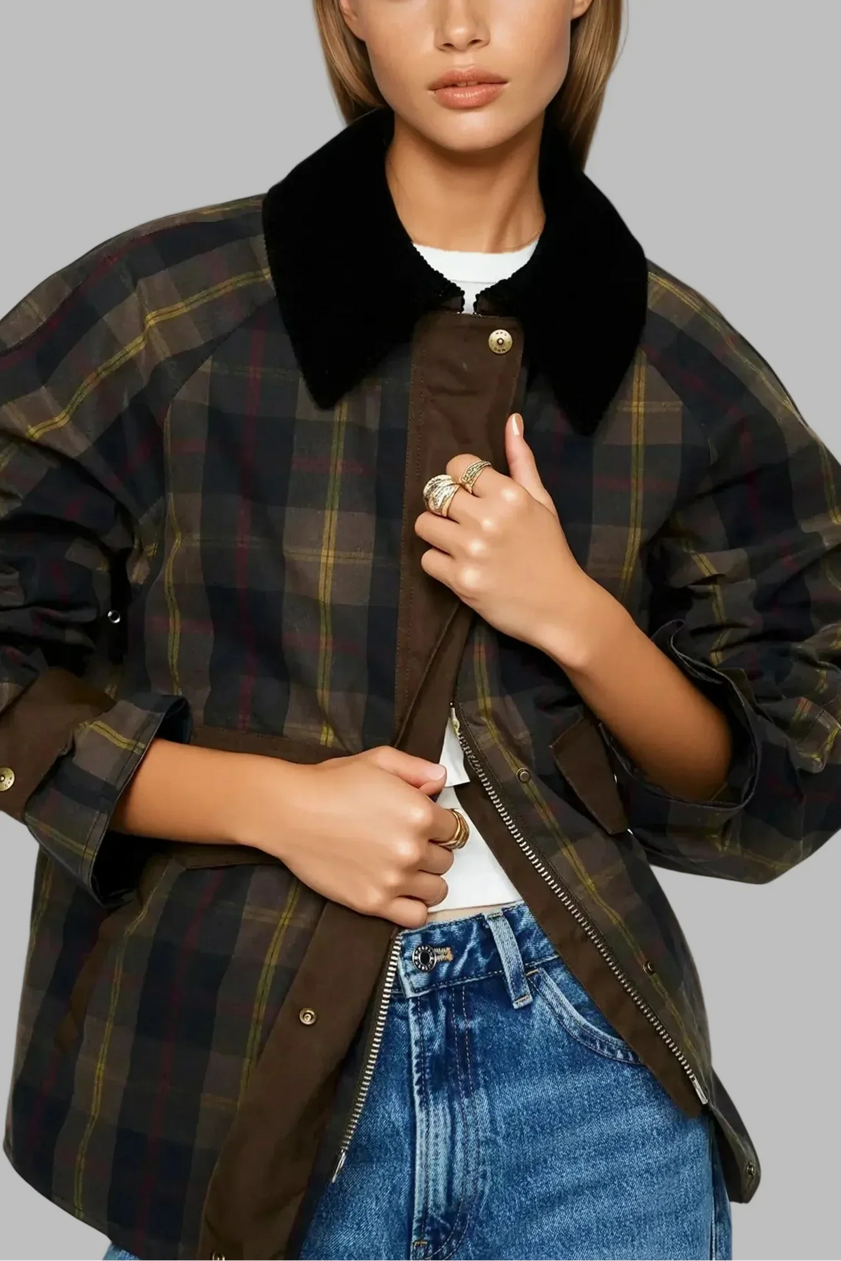 Tessa Plaid Jacket | Fully Lined, Contrast Collar, Straight-Cut 0