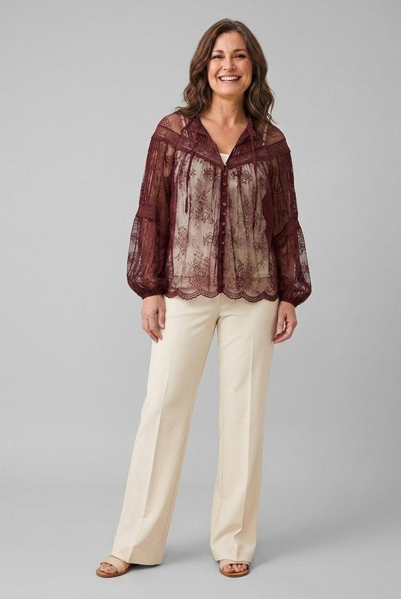 Tiana Lace Blouse | Long Sleeve, Adjustable Slip, Recycled Nylon 0