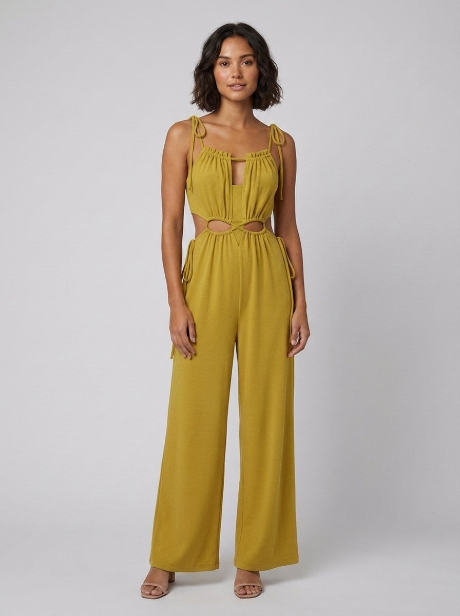 Tina Black Jumpsuit Women | Elegant Cut-Out, Soft Fabric, Adjustable Tie Front 3